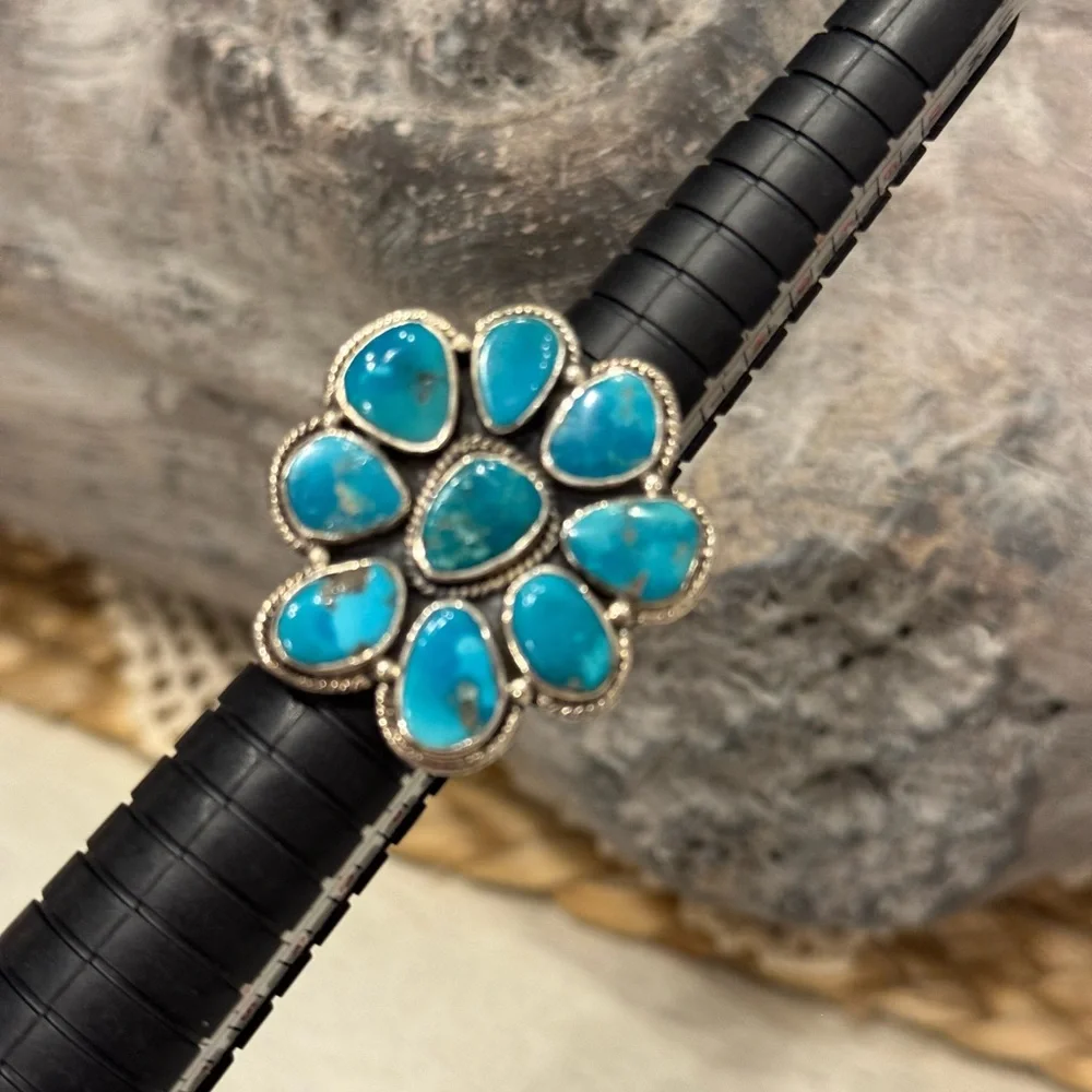 TURQUOISE/SILVER CLUSTER RING - Picture 3 of 12